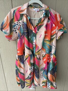 TCEC Tropical Button-Up Dress in Cream, Coral, Pink, Green, Teal, Navy